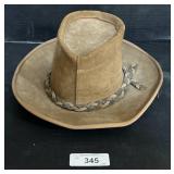 Suede Leather Hat W/ Braided Leather Band.