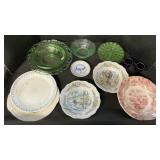 Uranium & Depression Glass, Porcelain Plates.