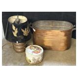 Copper Tub & Hammered Eagle Lamp.