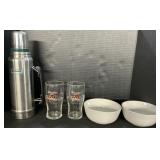 Stanley Vacuum Bottle, Yuengling Glasses, Bowls.