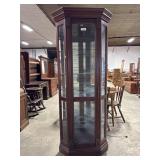 Cherry Finish Corner Curio Cabinet.