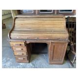 Antique Oak Roll Front Desk.