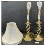 Pair Of Twisted Brass Lamps.