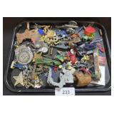 Lot Of Vintage Army & Farm Figures, Badges.