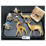 Pinecone Christmas Ornaments, Celluloid Deer.