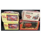 Battery Powered Tin Fire Trucks, Car & Train.