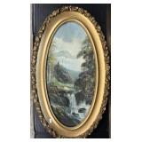 Oval Framed Waterfall Chromolithograph.