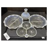 Anchor Hocking Moonstone Hobnail Bowls & Vase.