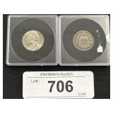 1867 Shield Nickel & 1946 Jefferson Nickel.