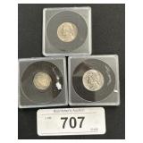 90% Silver 1912-D Barber Dime, 2 Jefferson Nickels