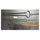 Antique Wrought Iron Fireplace Tongs & Fork.