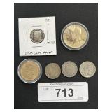Kennedy Half Dollar, Barber & Buffalo Nickels.