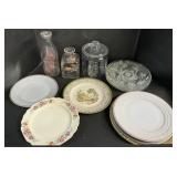 Bartos Milk Bottle, Fire King & EAPG Glass Plates.