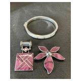 95% Silver Pendants, & Mother Of Pearl Bangle.
