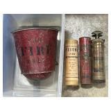 Antique Fire Fighter Bucket & Extinguishers.