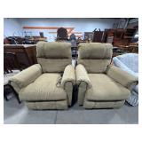 (2) Clean, Olive Green Reclining Arm Chairs.