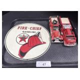 Texaco Advertising Sign & Fire Trucks.