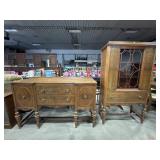 Vtg  Jacobean Style China Cabinet & Side Board.