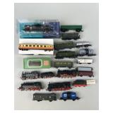 Train Locomotive Engines, Tanker Cars, Box Cars.
