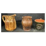 Majolica & Redware Pottery Pitcher, Planter & Mug.