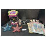 Vintage Furby, Decorative Cutting Boards, Shells.