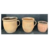 3 Redware Pottery Crocks.