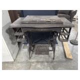 Ornate Oak Sewing Table, Burdick Sewing Machine.
