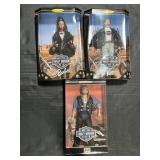 3 NOS Harley Davidson Barbie Dolls.