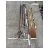 Primitive Hay Rake, Carved Snake Cane, Orr.