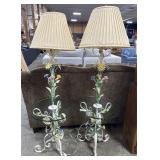 (2) Vtg Italian Style Tole Floral Floor Lamp.