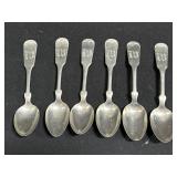 6 W Monogram Brazil Silver Spoons.
