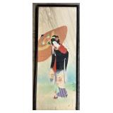 Signed & Stamped Geisha Japanese Silk Painting.
