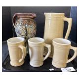 Stoneware Pitcher & Mugs.