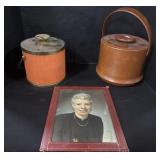 Framed Photo, Wooden Canister, Barware.