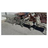 Glass Top Patio Table & Arm Chairs.