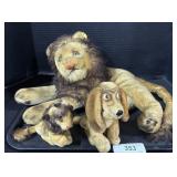 Steiff Lion & Dog Stuffed Animals.