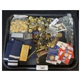 Buttons, Pins, Patches, Collectors Coins.