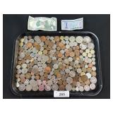 Tray Of Foreign Currency, Coins & Bills,