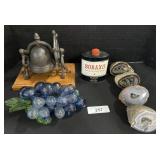 4 Geodes, Blown Glass Decor Grapes, Bell.