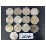 13 90% Silver Peace Dollars.