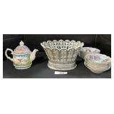Small Bowls, Pottery Basket, Sadler Tea Pot.