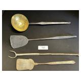 Vintage Wrought Iron Spatulas, Fork & Skimmer.