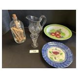 EPAG Glass Pitcher, Spatterware, Stick Spatter.