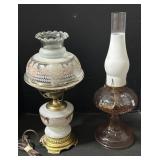 Cranberry Glass Oil Lamp & Electric Lamp.