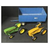ERTL Die Cast John Deere Tractors & Cart.