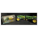 Three John Deere Model Tractors & Bank.