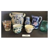 Stoneware Crock & Pitcher, Lusterware, Flow Blue.