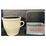Stoneware Crock & Pepsi Cola Bottle Caddie.