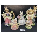 Bunny Tea Pots, Fitz & Floyd, Bunny Figurines.