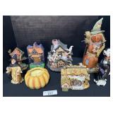 Lot Of Halloween Village Buildings & Fall Figures